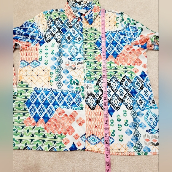 Chico’s Size 3-16/18 Button-Front Blouse Multicolor Geometric Print Long Sleeve - Picture 6 of 10